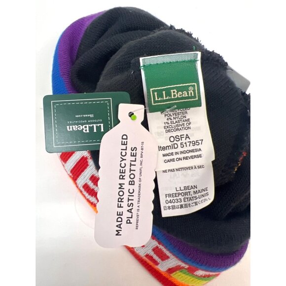 L.L. Bean Unisex Rainbow striped Pom Hat Recycled Polyester OSFA Pride Collectio - Picture 5 of 7